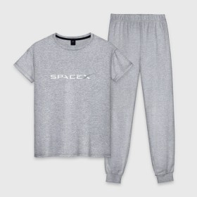 Женская пижама хлопок с принтом SpaceX в Екатеринбурге, 100% хлопок | брюки и футболка прямого кроя, без карманов, на брюках мягкая резинка на поясе и по низу штанин | elon musk | spacex | илон маск | космос | спэйсикс
