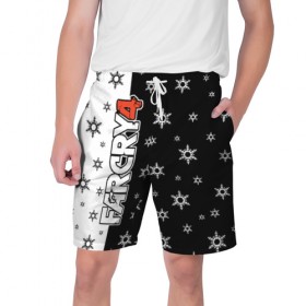 Мужские шорты 3D с принтом Новогодний Far Cry в Екатеринбурге,  полиэстер 100% | прямой крой, два кармана без застежек по бокам. Мягкая трикотажная резинка на поясе, внутри которой широкие завязки. Длина чуть выше колен | 