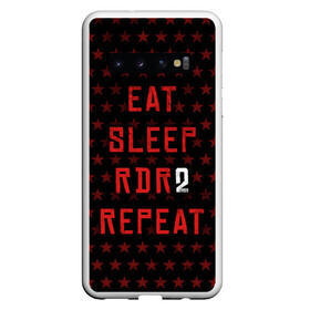 Чехол для Samsung Galaxy S10 с принтом Eat Sleep RDR2 Repeat в Екатеринбурге, Силикон | Область печати: задняя сторона чехла, без боковых панелей | Тематика изображения на принте: dead | die | eat | flag | game | games | gta | rdr | rdr2 | red | redemption | repeat | rockstar | sleep | sun | western | вестерн | выкуп | гта | дикий | запад | игра | игры | красный | мертвый | рдр | рдр2 | рокстар | солнце