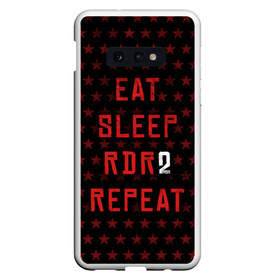 Чехол для Samsung S10E с принтом Eat Sleep RDR2 Repeat в Екатеринбурге, Силикон | Область печати: задняя сторона чехла, без боковых панелей | Тематика изображения на принте: dead | die | eat | flag | game | games | gta | rdr | rdr2 | red | redemption | repeat | rockstar | sleep | sun | western | вестерн | выкуп | гта | дикий | запад | игра | игры | красный | мертвый | рдр | рдр2 | рокстар | солнце