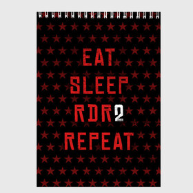 Скетчбук с принтом Eat Sleep RDR2 Repeat в Екатеринбурге, 100% бумага
 | 48 листов, плотность листов — 100 г/м2, плотность картонной обложки — 250 г/м2. Листы скреплены сверху удобной пружинной спиралью | Тематика изображения на принте: dead | die | eat | flag | game | games | gta | rdr | rdr2 | red | redemption | repeat | rockstar | sleep | sun | western | вестерн | выкуп | гта | дикий | запад | игра | игры | красный | мертвый | рдр | рдр2 | рокстар | солнце