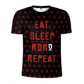 Мужская футболка 3D спортивная с принтом Eat Sleep RDR2 Repeat в Екатеринбурге, 100% полиэстер с улучшенными характеристиками | приталенный силуэт, круглая горловина, широкие плечи, сужается к линии бедра | dead | die | eat | flag | game | games | gta | rdr | rdr2 | red | redemption | repeat | rockstar | sleep | sun | western | вестерн | выкуп | гта | дикий | запад | игра | игры | красный | мертвый | рдр | рдр2 | рокстар | солнце
