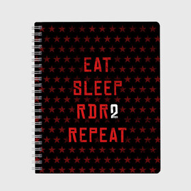 Тетрадь с принтом Eat Sleep RDR2 Repeat в Екатеринбурге, 100% бумага | 48 листов, плотность листов — 60 г/м2, плотность картонной обложки — 250 г/м2. Листы скреплены сбоку удобной пружинной спиралью. Уголки страниц и обложки скругленные. Цвет линий — светло-серый
 | dead | die | eat | flag | game | games | gta | rdr | rdr2 | red | redemption | repeat | rockstar | sleep | sun | western | вестерн | выкуп | гта | дикий | запад | игра | игры | красный | мертвый | рдр | рдр2 | рокстар | солнце
