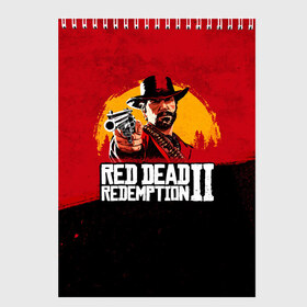 Скетчбук с принтом Red Dead Redemption 2 в Екатеринбурге, 100% бумага
 | 48 листов, плотность листов — 100 г/м2, плотность картонной обложки — 250 г/м2. Листы скреплены сверху удобной пружинной спиралью | dead | die | flag | game | games | gta | rdr | rdr2 | red | redemption | rockstar | sun | sunset | western | вестерн | выкуп | гта | дикий | закат | запад | игра | игры | красный | мертвый | поле | рдр | рдр2 | рокстар | солнце