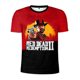 Мужская футболка 3D спортивная с принтом Red Dead Redemption 2 в Екатеринбурге, 100% полиэстер с улучшенными характеристиками | приталенный силуэт, круглая горловина, широкие плечи, сужается к линии бедра | Тематика изображения на принте: dead | die | flag | game | games | gta | rdr | rdr2 | red | redemption | rockstar | sun | sunset | western | вестерн | выкуп | гта | дикий | закат | запад | игра | игры | красный | мертвый | поле | рдр | рдр2 | рокстар | солнце