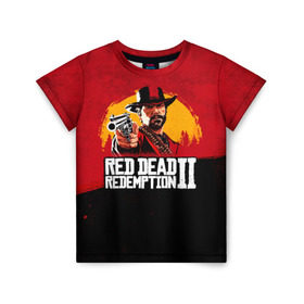 Детская футболка 3D с принтом Red Dead Redemption 2 в Екатеринбурге, 100% гипоаллергенный полиэфир | прямой крой, круглый вырез горловины, длина до линии бедер, чуть спущенное плечо, ткань немного тянется | dead | die | flag | game | games | gta | rdr | rdr2 | red | redemption | rockstar | sun | sunset | western | вестерн | выкуп | гта | дикий | закат | запад | игра | игры | красный | мертвый | поле | рдр | рдр2 | рокстар | солнце
