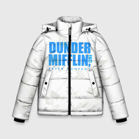 Зимняя куртка для мальчиков 3D с принтом Dunder Mifflin (The Office) в Екатеринбурге, ткань верха — 100% полиэстер; подклад — 100% полиэстер, утеплитель — 100% полиэстер | длина ниже бедра, удлиненная спинка, воротник стойка и отстегивающийся капюшон. Есть боковые карманы с листочкой на кнопках, утяжки по низу изделия и внутренний карман на молнии. 

Предусмотрены светоотражающий принт на спинке, радужный светоотражающий элемент на пуллере молнии и на резинке для утяжки | Тематика изображения на принте: company | dunder | inc | mifflin | office | paper | the | бумага | бумаги | бумажная | дандер | компания | контора | корпорация | листочки | листы | лого | логотип | миффлин | офис | оффис | сериал | сериалы | символ | синий