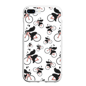 Чехол для iPhone 7Plus/8 Plus матовый с принтом Панды На Велосипеде в Екатеринбурге, Силикон | Область печати: задняя сторона чехла, без боковых панелей | велосипед | мишки | панда | паттерн