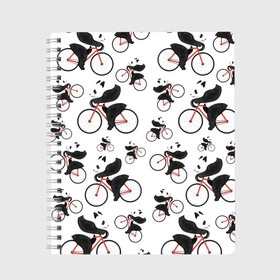 Тетрадь с принтом Панды На Велосипеде в Екатеринбурге, 100% бумага | 48 листов, плотность листов — 60 г/м2, плотность картонной обложки — 250 г/м2. Листы скреплены сбоку удобной пружинной спиралью. Уголки страниц и обложки скругленные. Цвет линий — светло-серый
 | велосипед | мишки | панда | паттерн