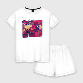Женская пижама с шортиками хлопок с принтом Ретро Игры в Екатеринбурге, 100% хлопок | футболка прямого кроя, шорты свободные с широкой мягкой резинкой | games | retro | денди | игры | приставка | ретро