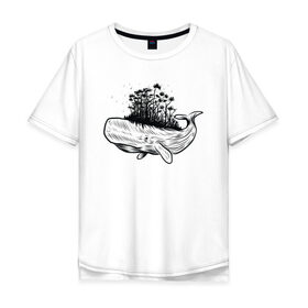 Мужская футболка хлопок Oversize с принтом Whale forest в Екатеринбурге, 100% хлопок | свободный крой, круглый ворот, “спинка” длиннее передней части | абстракция | кит | лес | природа
