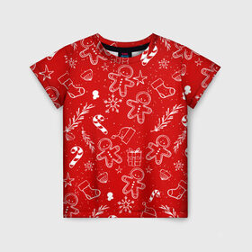 Детская футболка 3D с принтом Новогоднее настроение RED в Екатеринбурге, 100% гипоаллергенный полиэфир | прямой крой, круглый вырез горловины, длина до линии бедер, чуть спущенное плечо, ткань немного тянется | настроение | новый год | печенье | подарки