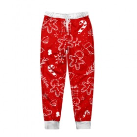Мужские брюки 3D с принтом Новогоднее настроение RED в Екатеринбурге, 100% полиэстер | манжеты по низу, эластичный пояс регулируется шнурком, по бокам два кармана без застежек, внутренняя часть кармана из мелкой сетки | настроение | новый год | печенье | подарки
