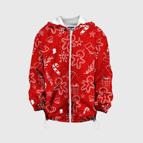 Детская куртка 3D с принтом Новогоднее настроение RED в Екатеринбурге, 100% полиэстер | застежка — молния, подол и капюшон оформлены резинкой с фиксаторами, по бокам — два кармана без застежек, один потайной карман на груди, плотность верхнего слоя — 90 г/м2; плотность флисового подклада — 260 г/м2 | настроение | новый год | печенье | подарки