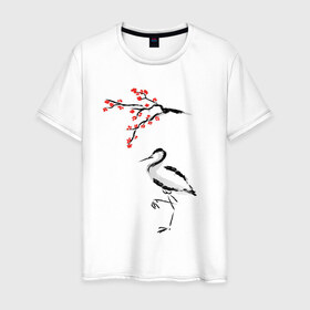 Мужская футболка хлопок с принтом Японский стиль в Екатеринбурге, 100% хлопок | прямой крой, круглый вырез горловины, длина до линии бедер, слегка спущенное плечо. | азия | восток | путешествия | сакура | япония