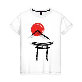 Женская футболка хлопок с принтом Японский стиль в Екатеринбурге, 100% хлопок | прямой крой, круглый вырез горловины, длина до линии бедер, слегка спущенное плечо | азия | восток | путешествия | сакура | япония