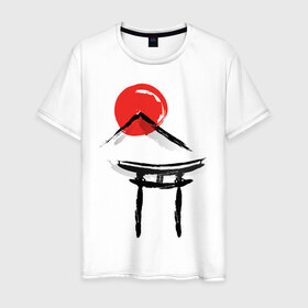 Мужская футболка хлопок с принтом Японский стиль в Екатеринбурге, 100% хлопок | прямой крой, круглый вырез горловины, длина до линии бедер, слегка спущенное плечо. | Тематика изображения на принте: азия | восток | путешествия | сакура | япония