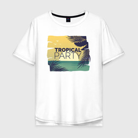 Мужская футболка хлопок Oversize с принтом Тропическое лето в Екатеринбурге, 100% хлопок | свободный крой, круглый ворот, “спинка” длиннее передней части | Тематика изображения на принте: лето | море | отдых | пальма | песок | пляж | путешествия | солнце