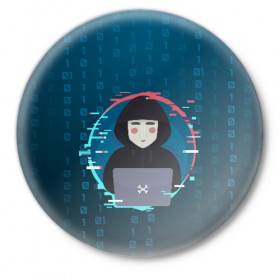 Значок с принтом Anonymous hacker в Екатеринбурге,  металл | круглая форма, металлическая застежка в виде булавки | anonymous | hacker | it | аноним | взлом | компьютер | ноутбук | программист | хакер