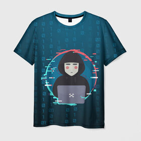 Мужская футболка 3D с принтом Anonymous hacker в Екатеринбурге, 100% полиэфир | прямой крой, круглый вырез горловины, длина до линии бедер | anonymous | hacker | it | аноним | взлом | компьютер | ноутбук | программист | хакер