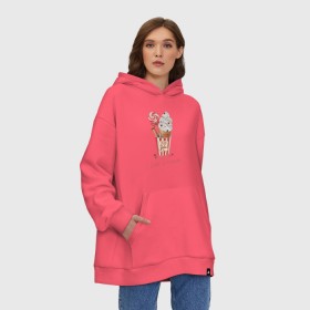 Худи SuperOversize хлопок с принтом I Love Icecream в Екатеринбурге, 70% хлопок, 30% полиэстер, мягкий начес внутри | карман-кенгуру, эластичная резинка на манжетах и по нижней кромке, двухслойный капюшон
 | icecream | любовь | мороженое | сладость