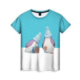 Женская футболка 3D с принтом Милые пингвинчики в Екатеринбурге, 100% полиэфир ( синтетическое хлопкоподобное полотно) | прямой крой, круглый вырез горловины, длина до линии бедер | christmas | new | pinguin | snow | snowflakes | winter | xmas | year | год | зима | новый | пингвин | рождество | снег | снежинки