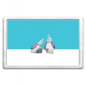 Магнит 45*70 с принтом Милые пингвинчики в Екатеринбурге, Пластик | Размер: 78*52 мм; Размер печати: 70*45 | Тематика изображения на принте: christmas | new | pinguin | snow | snowflakes | winter | xmas | year | год | зима | новый | пингвин | рождество | снег | снежинки