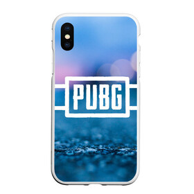 Чехол для iPhone XS Max матовый с принтом PUBG light blue в Екатеринбурге, Силикон | Область печати: задняя сторона чехла, без боковых панелей | Тематика изображения на принте: pubg | игра | лого | пубг | светлый | стрелялка | шутер