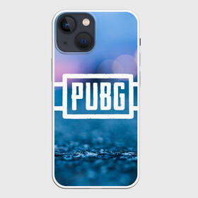 Чехол для iPhone 13 mini с принтом PUBG light blue в Екатеринбурге,  |  | pubg | игра | лого | пубг | светлый | стрелялка | шутер