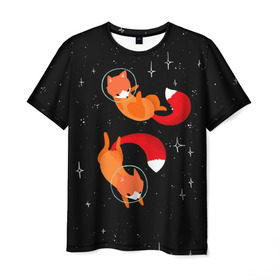 Мужская футболка 3D с принтом Лисички в Космосе в Екатеринбурге, 100% полиэфир | прямой крой, круглый вырез горловины, длина до линии бедер | Тематика изображения на принте: cute | fox | foxes | ginger | space | tail | забавная | космическая | космонавт | космонавты | космос | лис | лиса | лисица | лисицы | лисичка | лисички | лисы | милая | рыжая | рыжие | скафандр | смешная | фыр | хвост
