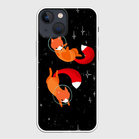 Чехол для iPhone 13 mini с принтом Лисички в Космосе в Екатеринбурге,  |  | cute | fox | foxes | ginger | space | tail | забавная | космическая | космонавт | космонавты | космос | лис | лиса | лисица | лисицы | лисичка | лисички | лисы | милая | рыжая | рыжие | скафандр | смешная | фыр | хвост