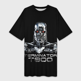 Платье-футболка 3D с принтом Терминатор  Т800, в Екатеринбурге,  |  | cinema | robot | skull | t800 | terminator | кино | робот | т800 | терминатор | череп
