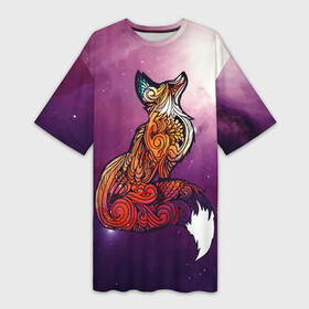Платье-футболка 3D с принтом Космическая Лиса в Екатеринбурге,  |  | cute | fox | foxes | ginger | space | tail | забавная | космическая | космокот | космонавт | космонавты | космос | лис | лиса | лисица | лисицы | лисичка | лисички | лисы | милая | рыжая | рыжие | смешная | фыр | хвост