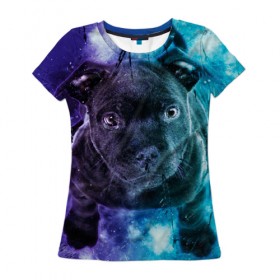 Женская футболка 3D с принтом Милый пёс в Екатеринбурге, 100% полиэфир ( синтетическое хлопкоподобное полотно) | прямой крой, круглый вырез горловины, длина до линии бедер | dog | бульдог | собака | черный