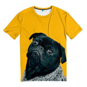 Мужская футболка 3D с принтом Бульдожка в Екатеринбурге, 100% полиэфир | прямой крой, круглый вырез горловины, длина до линии бедер | Тематика изображения на принте: бульдог | паг | пес | собака | черный