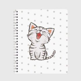 Тетрадь с принтом Милейший Котик в Екатеринбурге, 100% бумага | 48 листов, плотность листов — 60 г/м2, плотность картонной обложки — 250 г/м2. Листы скреплены сбоку удобной пружинной спиралью. Уголки страниц и обложки скругленные. Цвет линий — светло-серый
 | Тематика изображения на принте: cat | cats | cute | kitten | kitty | pussy | smile | звезды | кот | котенок | котик | котики | коты | котята | кошечка | кошечки | кошка | кошки | милая | милота | милый | полосатый | смеется | улыбается | улыбака | улыбка