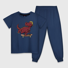 Детская пижама хлопок с принтом Динозавр в Екатеринбурге, 100% хлопок |  брюки и футболка прямого кроя, без карманов, на брюках мягкая резинка на поясе и по низу штанин
 | динозавр | рекс | скейт