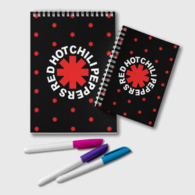 Блокнот с принтом Red Hot Chili Peppers в Екатеринбурге, 100% бумага | 48 листов, плотность листов — 60 г/м2, плотность картонной обложки — 250 г/м2. Листы скреплены удобной пружинной спиралью. Цвет линий — светло-серый
 | chili | cross | hot | logo | music | peppers | red | red hot chili peppers | rhcp | rock | star | symbol | звезда | звездочка | красная | красный | крест | логотип | музыка | перцы | рок | символ | цветок | цветочек | чили