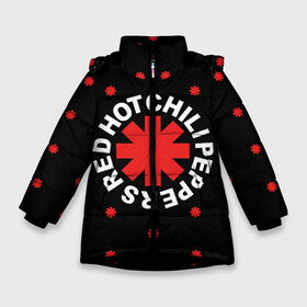 Зимняя куртка для девочек 3D с принтом Red Hot Chili Peppers в Екатеринбурге, ткань верха — 100% полиэстер; подклад — 100% полиэстер, утеплитель — 100% полиэстер. | длина ниже бедра, удлиненная спинка, воротник стойка и отстегивающийся капюшон. Есть боковые карманы с листочкой на кнопках, утяжки по низу изделия и внутренний карман на молнии. 

Предусмотрены светоотражающий принт на спинке, радужный светоотражающий элемент на пуллере молнии и на резинке для утяжки. | chili | cross | hot | logo | music | peppers | red | red hot chili peppers | rhcp | rock | star | symbol | звезда | звездочка | красная | красный | крест | логотип | музыка | перцы | рок | символ | цветок | цветочек | чили