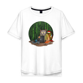 Мужская футболка хлопок Oversize с принтом IT - кот в Екатеринбурге, 100% хлопок | свободный крой, круглый ворот, “спинка” длиннее передней части | birdborn | it | компьютер | кот | подарок | программист | профессия