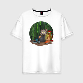Женская футболка хлопок Oversize с принтом IT - кот в Екатеринбурге, 100% хлопок | свободный крой, круглый ворот, спущенный рукав, длина до линии бедер
 | birdborn | it | компьютер | кот | подарок | программист | профессия