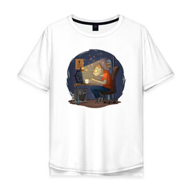 Мужская футболка хлопок Oversize с принтом IT - кот в Екатеринбурге, 100% хлопок | свободный крой, круглый ворот, “спинка” длиннее передней части | birdborn | it | админ | подарок | программист | профессия | работа