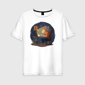 Женская футболка хлопок Oversize с принтом IT - кот в Екатеринбурге, 100% хлопок | свободный крой, круглый ворот, спущенный рукав, длина до линии бедер
 | birdborn | it | админ | подарок | программист | профессия | работа