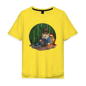 Мужская футболка хлопок Oversize с принтом IT - кошечка в Екатеринбурге, 100% хлопок | свободный крой, круглый ворот, “спинка” длиннее передней части | birdborn | it | админ | подарок | программист | профессия | работа
