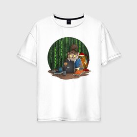 Женская футболка хлопок Oversize с принтом IT - кошечка в Екатеринбурге, 100% хлопок | свободный крой, круглый ворот, спущенный рукав, длина до линии бедер
 | birdborn | it | админ | подарок | программист | профессия | работа
