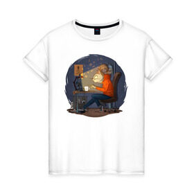 Женская футболка хлопок с принтом IT - кошечка в Екатеринбурге, 100% хлопок | прямой крой, круглый вырез горловины, длина до линии бедер, слегка спущенное плечо | birdborn | it | админ | подарок | программист | профессия | работа