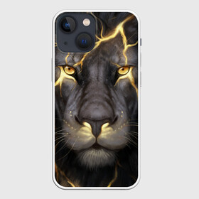 Чехол для iPhone 13 mini с принтом Лев с молнией в Екатеринбурге,  |  | глаза | гроза | зверь | король | кот | кошка | прайд | царь | шрам