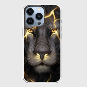 Чехол для iPhone 13 Pro с принтом Лев с молнией в Екатеринбурге,  |  | Тематика изображения на принте: глаза | гроза | зверь | король | кот | кошка | прайд | царь | шрам