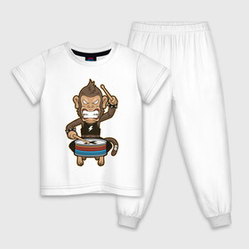 Детская пижама хлопок с принтом Обезьяна и барабан в Екатеринбурге, 100% хлопок |  брюки и футболка прямого кроя, без карманов, на брюках мягкая резинка на поясе и по низу штанин
 | Тематика изображения на принте: барабан | обезьяны | рок