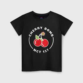 Детская футболка хлопок с принтом Cherry Bomb в Екатеринбурге, 100% хлопок | круглый вырез горловины, полуприлегающий силуэт, длина до линии бедер | 127 | bomb | cherry | k pop | korea | kpop | nct | pop | бомб | бомба | вишневая | корейцы | корея | нст | черри